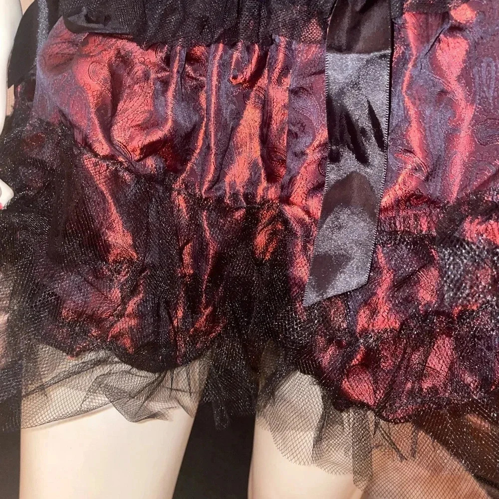 Lolita Ruffle and lace mini skirt in Maroon King Brocade Size Small - Picture 12 of 13